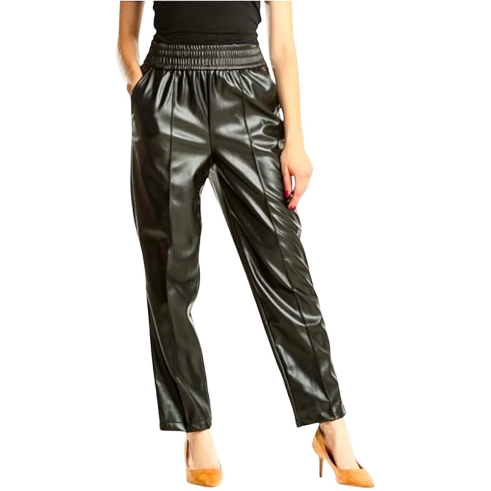 Maison d'Amelie High Rise Straight Ankle Black Bikercore Faux Leather Pants Punk